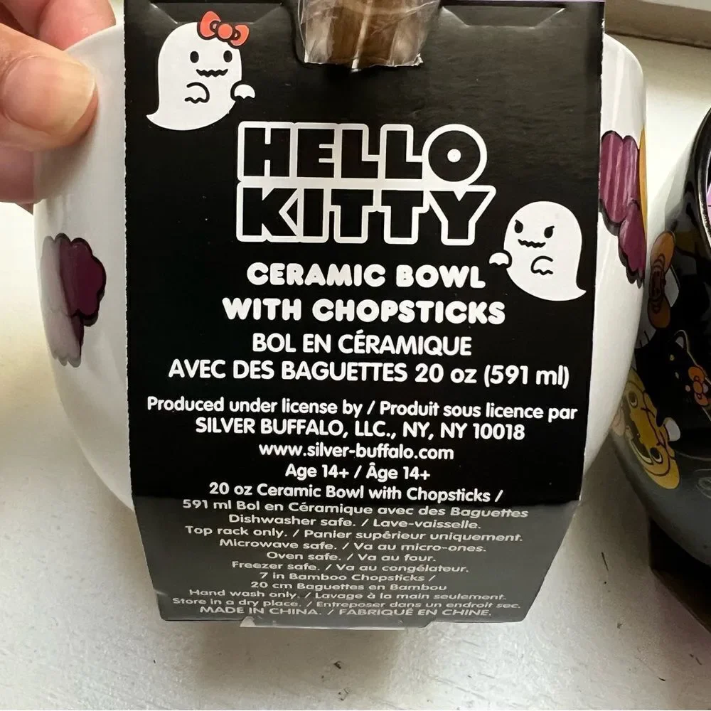 Sanrio Hello Kitty 20oz Halloween Ceramic Bowls with Chopsticks (set of 2) NEW